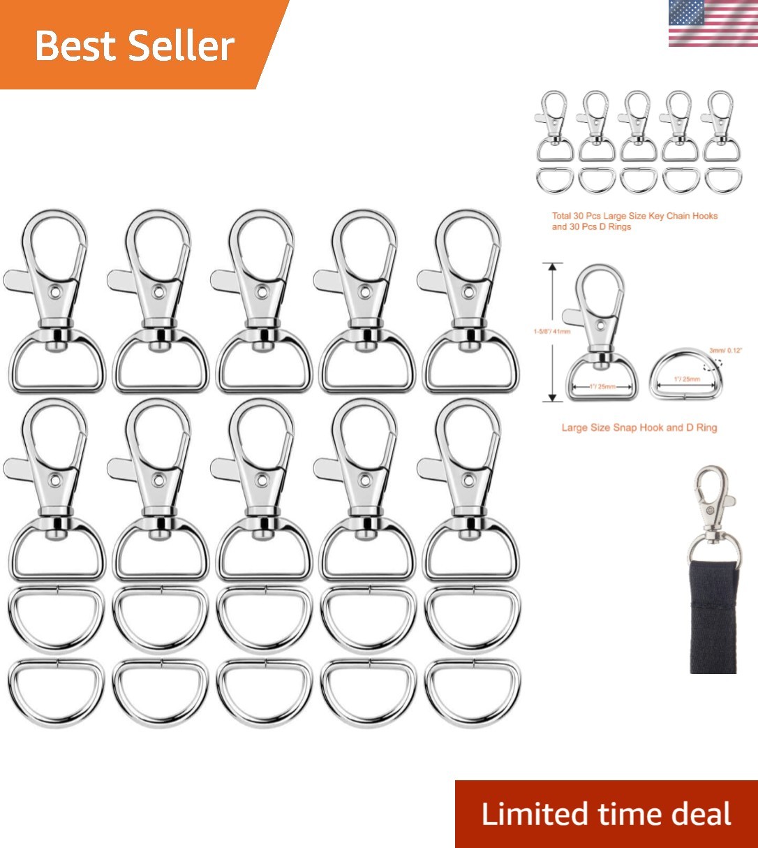 60Pcs Heavy-Duty Swivel Snap Hooks & D Rings – Perfect for Crafting Projects