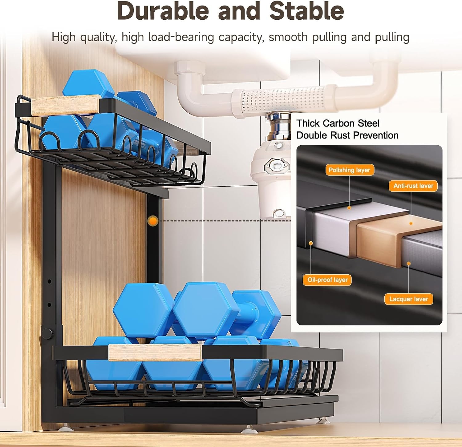 2-Pack 2-Tier Height Adjustable Under Sink Organizer & Storage | Multi-purpos...