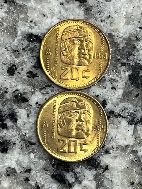 Lot 1983-84 Cultura Olmeca Mexico 20 Centavos KM 491 20 mm Ø Bronze
