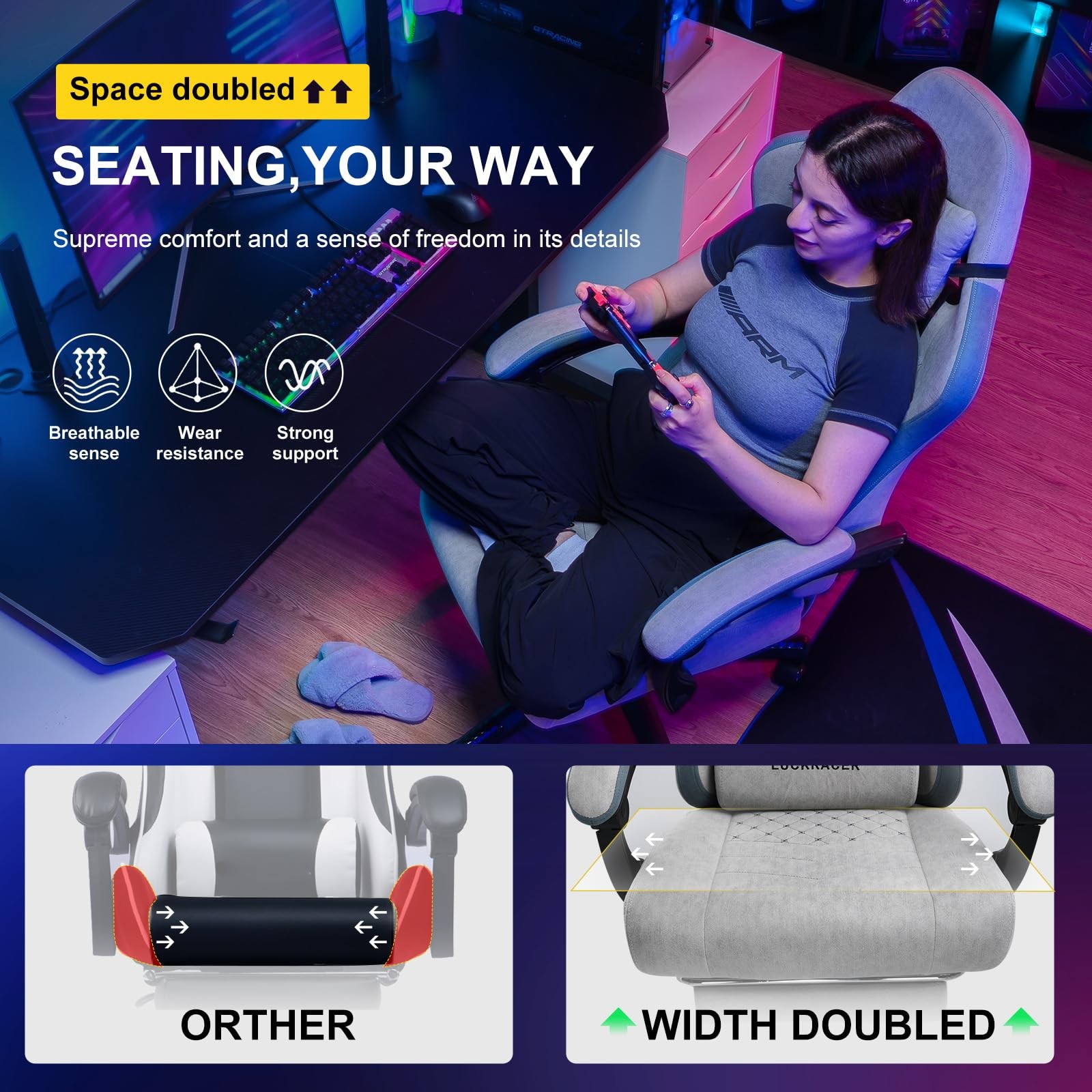 Gaming Chair, Computer Office Chair with Pocket Spring Cushion, Linkage Armre...