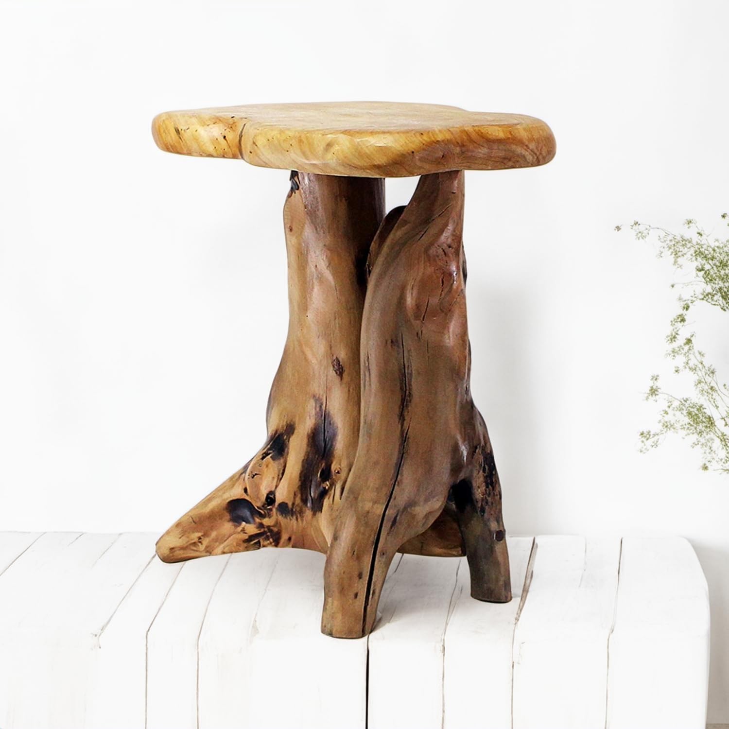 Natural Tree Stump Stool, 19'' Tall Side Table, Live Edge Stool, Natural Edge