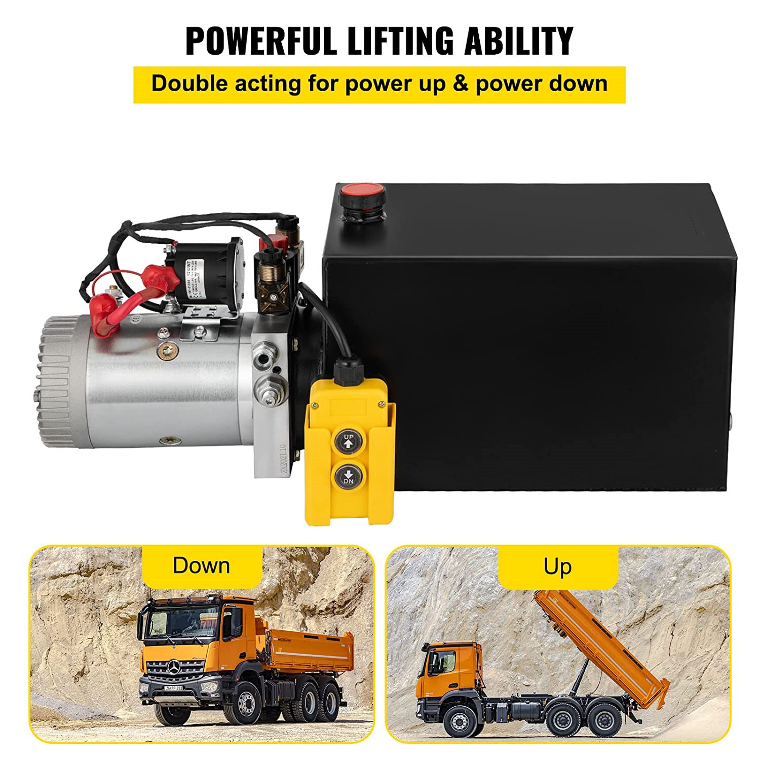 Double Acting Hydraulic Pump 20 Quart DC 12V Dump Trailer Pump Power Unit Pack