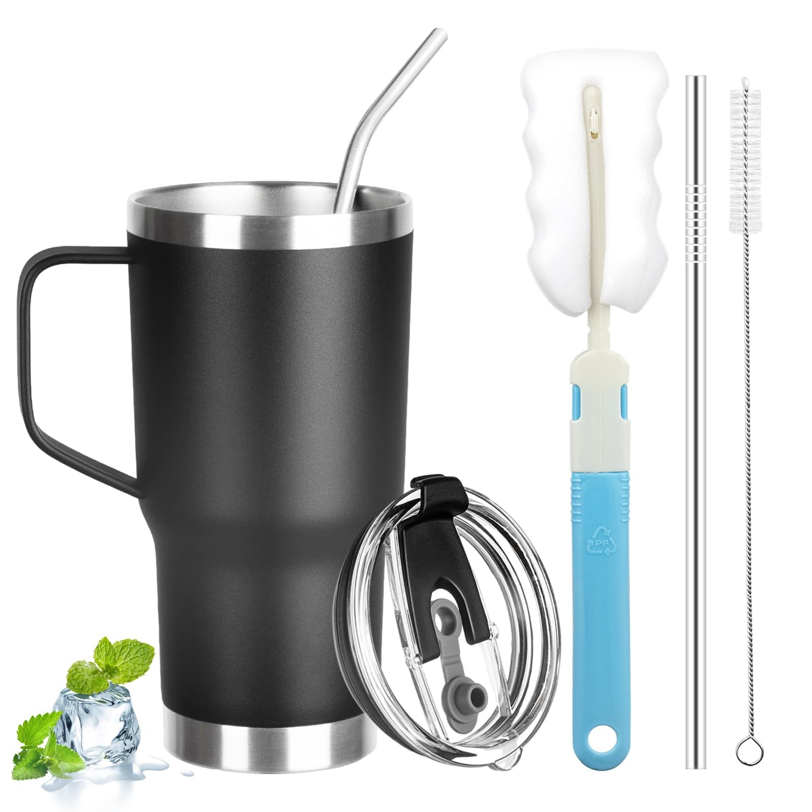 20 oz Tumbler with Handle, Stainless Steel Insulated Tumbler with Lid and Str...