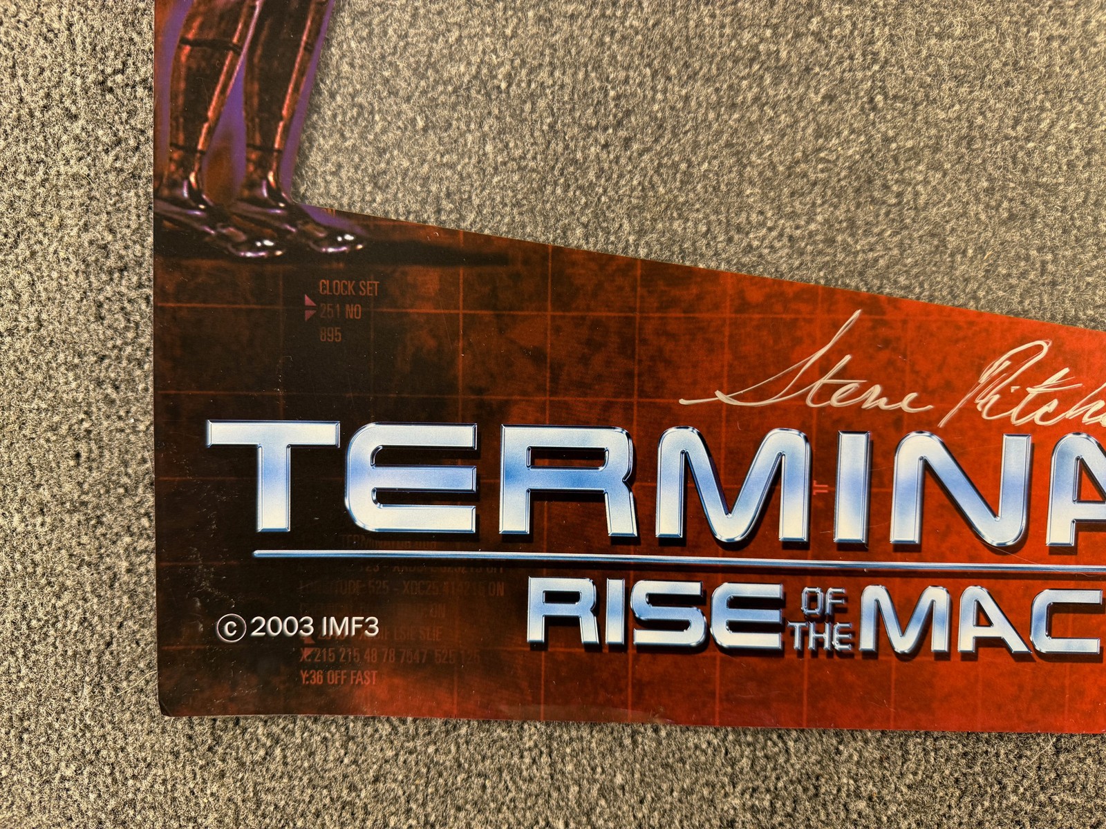 Stern Terminator 3 Pinball Machine Backglass Translite ORIGINAL SIGNED RITCHIE