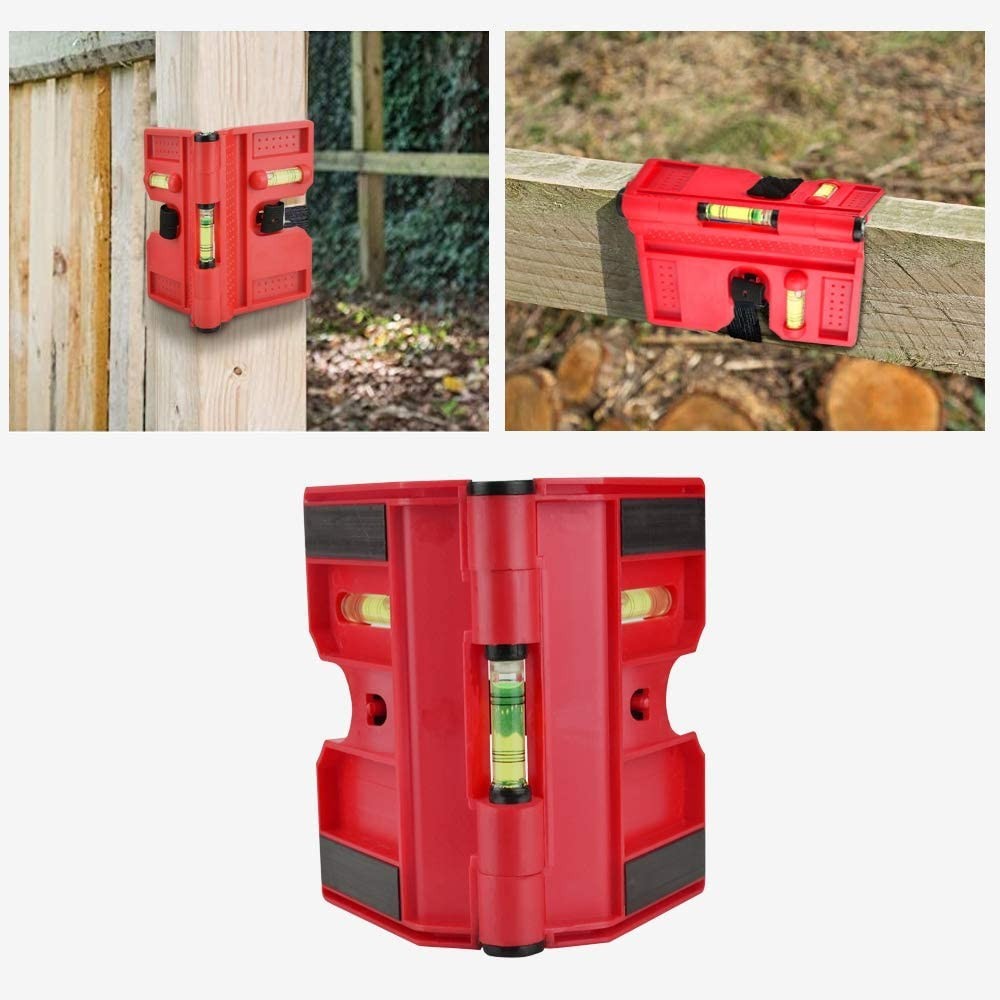 Fence Post Level Tool Versatile Adjustable Plastic Red Vertical 3 Vials