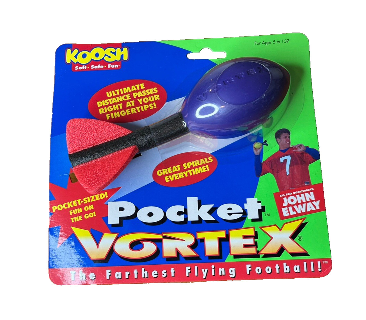 Vintage Koosh Pocket Vortex - NEW in SEALED PACKAGE - Purple Football John Elway
