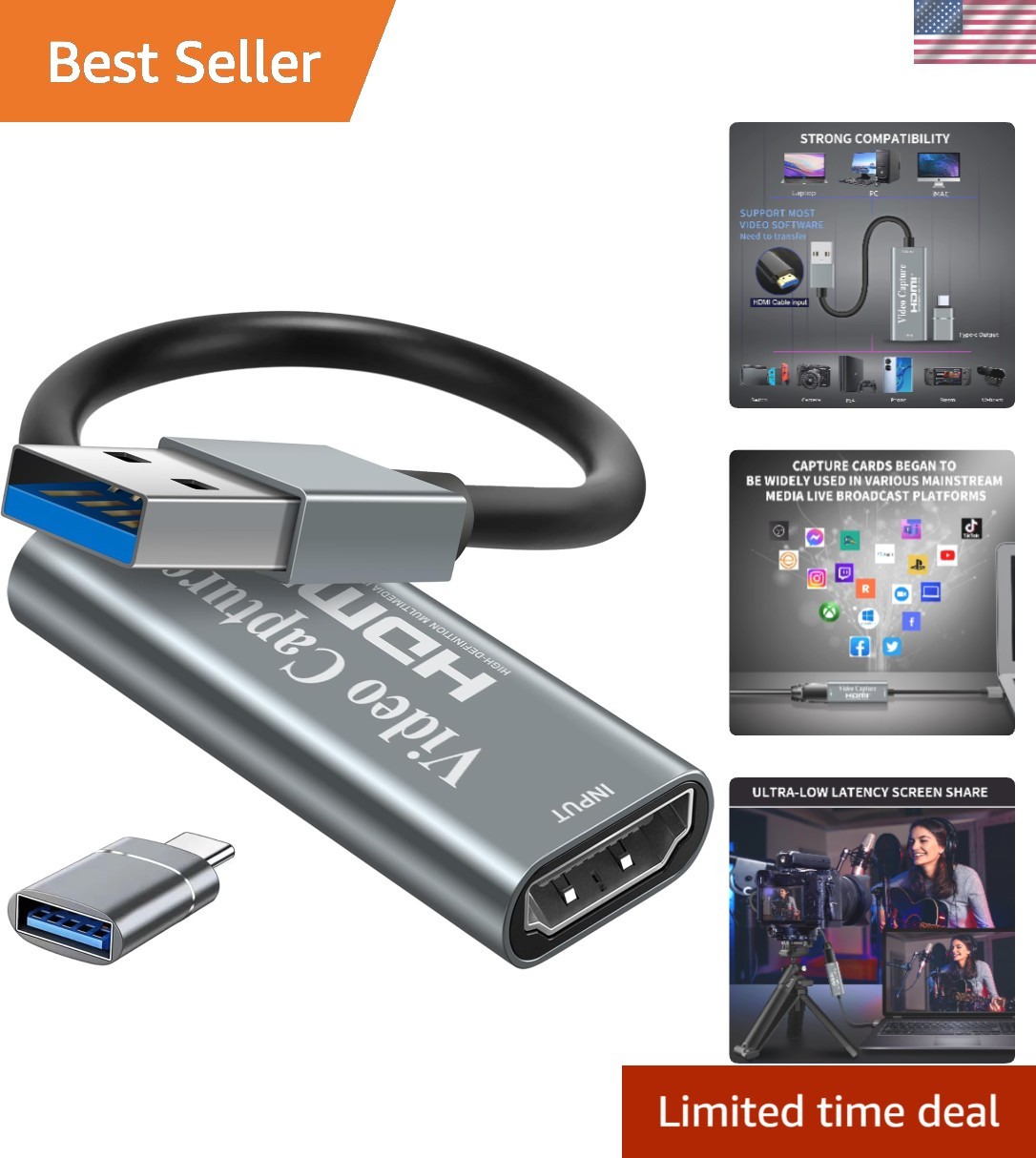 Video Capture Cards, 4K HDMI to USB 3.0 Video Capture Device, 1080P HD 60fps ...