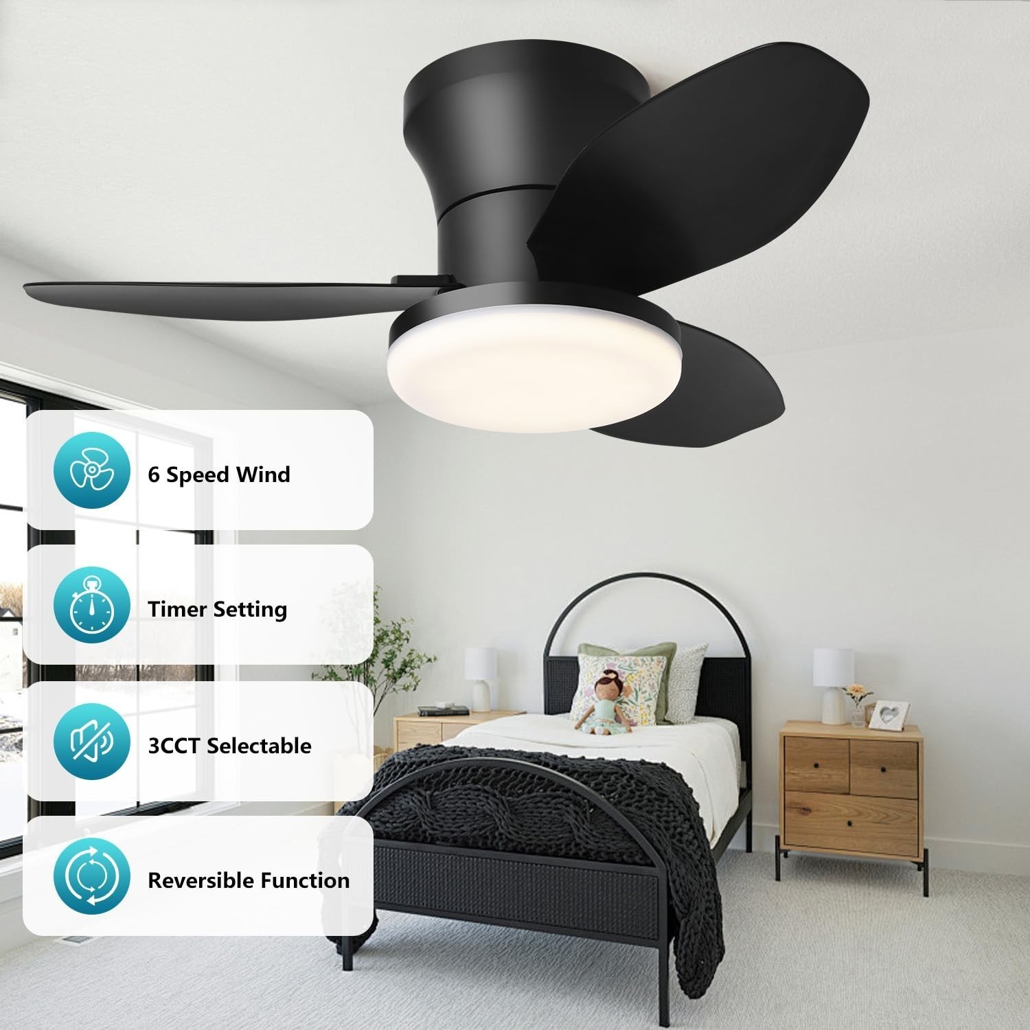 36" Modern LED Ceiling Fan With Light, Remote & 6 Speeds Ceiling Light 3500LM