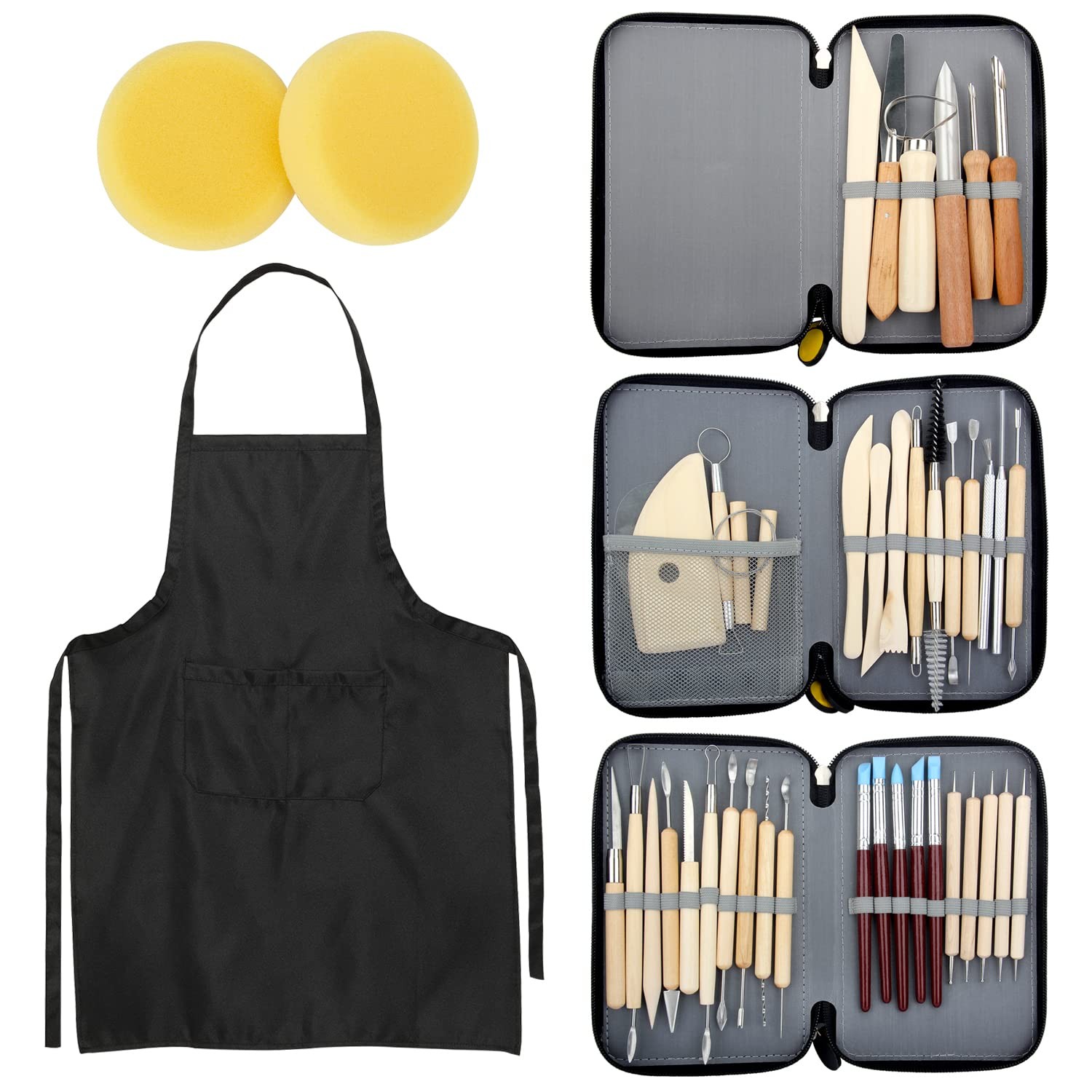 Blisstime 42pcs Pottery Tools, Clay Sculpting Tool Kit Air Dry Burlywood