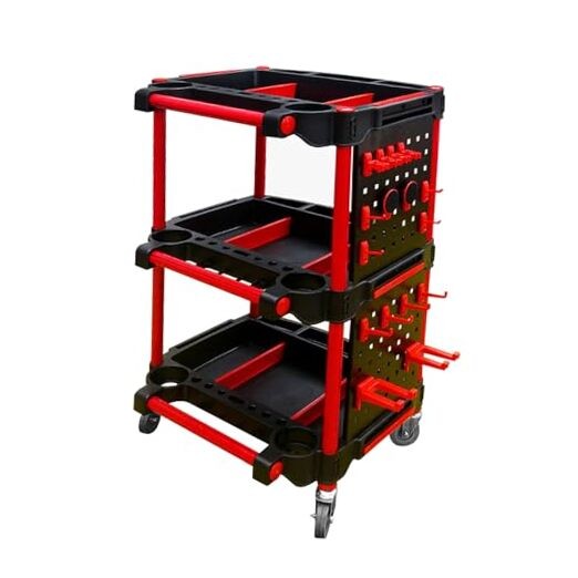 Car Detailing Cart with Wheels – 3-Tier Heavy Detailing Cart with 2 Side Plate