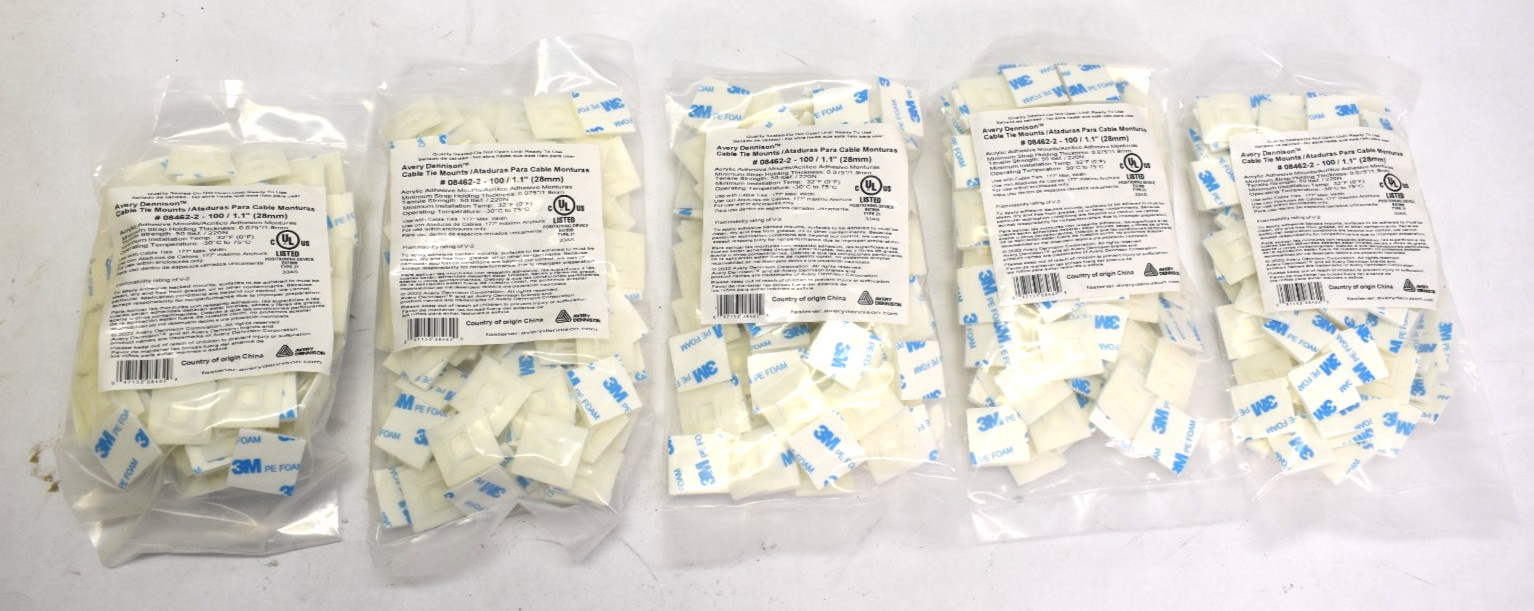 Pack of 100 Avery Dennison 108462-2 Cable Tie Adhesive Mount 1.1" Lot of 5