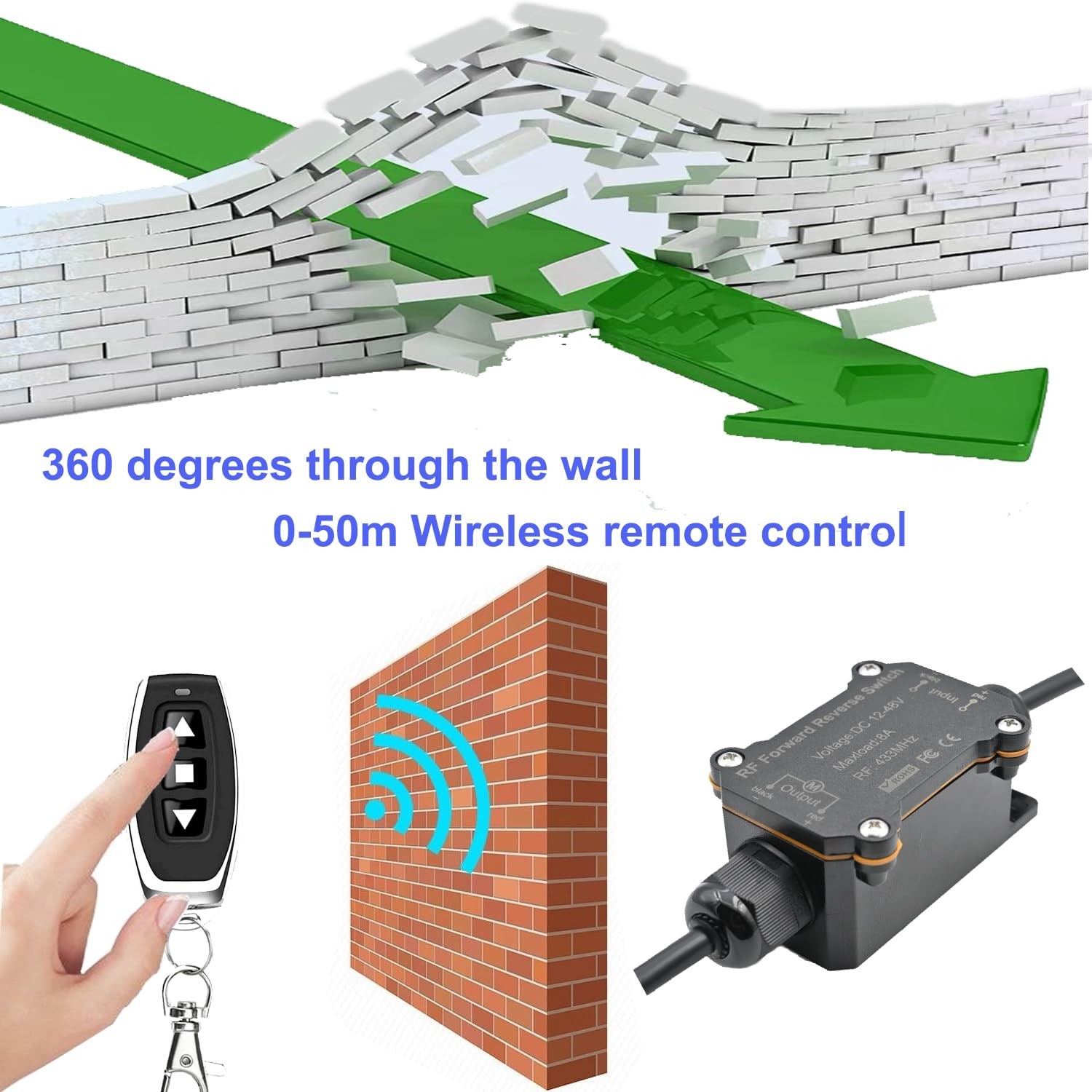 Wireless Winch Remote Forward Reverse Switch,Waterproof DC12V/24V/48V 8A Rela...
