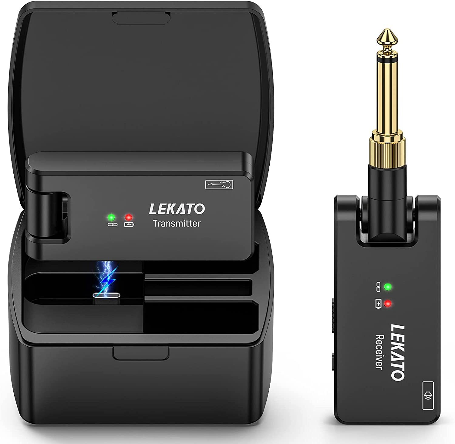 LEKATO 2.4GHz Wireless Guitar Transmitter Receiver Charging Box 1/4”& 1/8”Plug