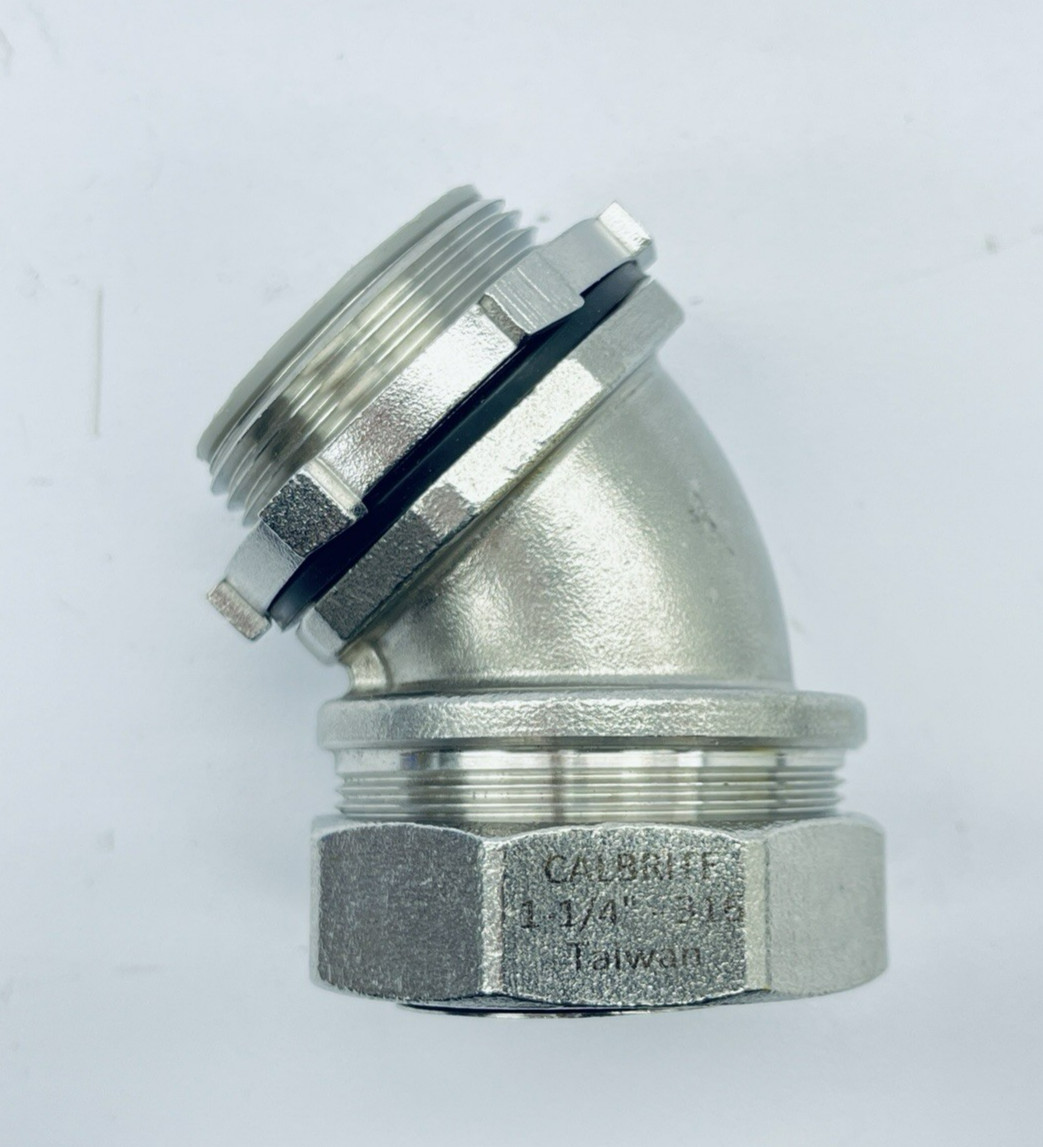 Calbrite S61200FC45 1-1/4" Stainless Steel 316 Flex Connector Male 45° Elbow