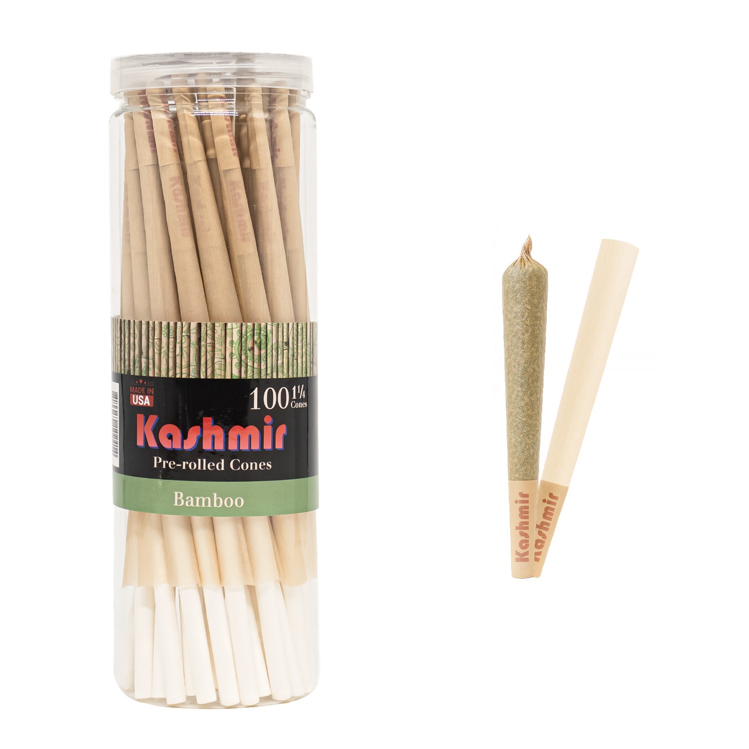 Kashmir Pre Rolled Cones Bamboo 11/4 Size 100 Ct Rolling Cones W/Filter Tips