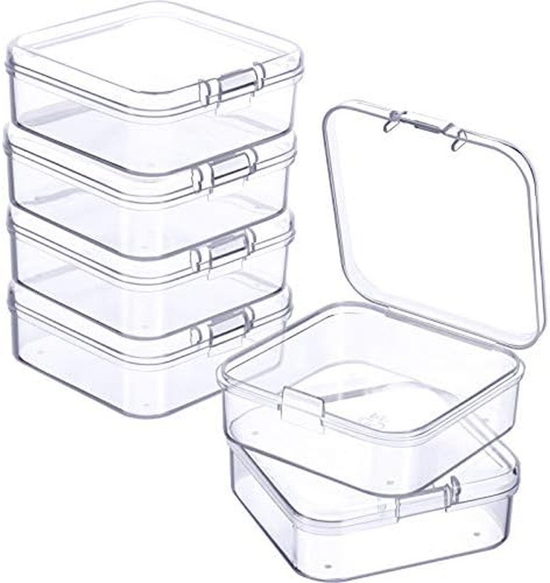 6 Pieces Mini Plastic Clear Beads Storage Containers Box (2.1 X 2.1 X 0.8 Inch)