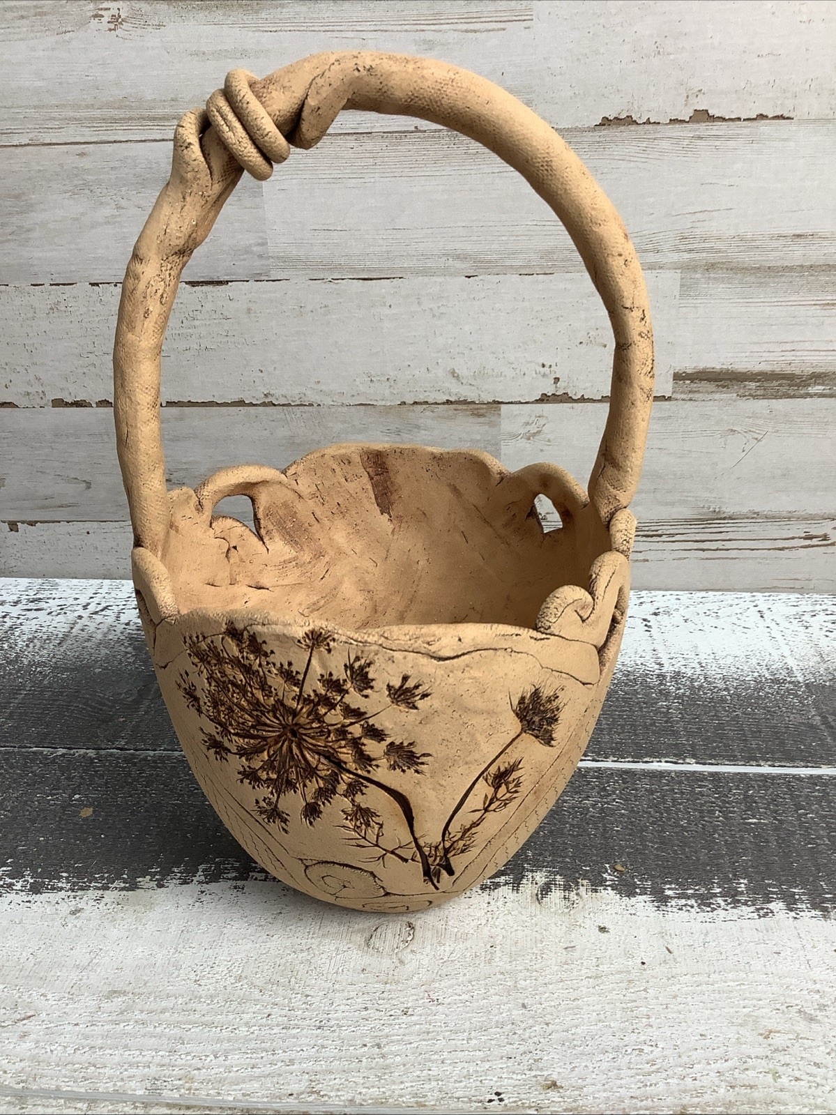 Stoneware Basket Sharon Jackson Hand Made 9" Tall