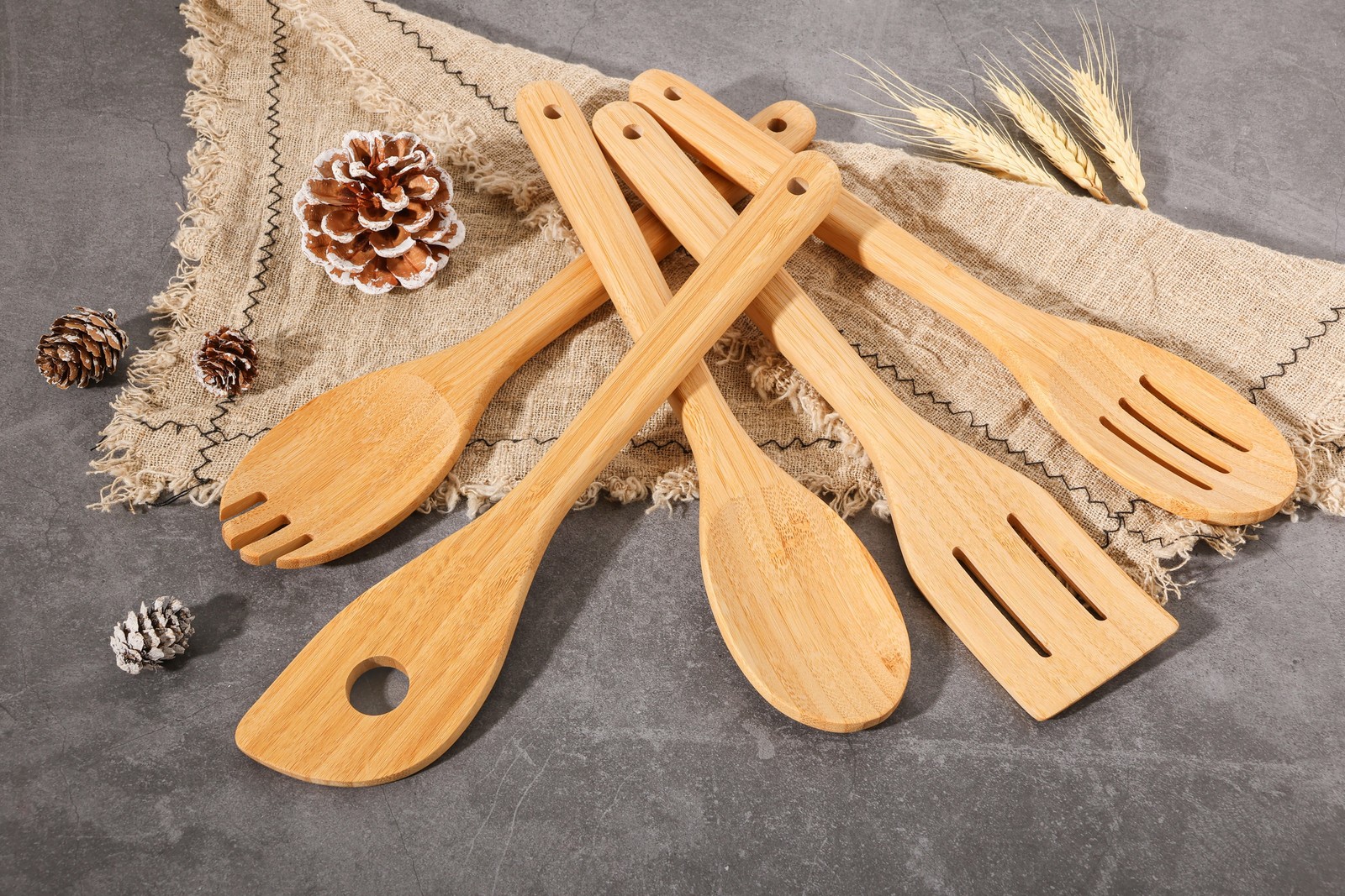 5pk Bamboo Spoons for Cooking, Kitchen Essential Tools Set