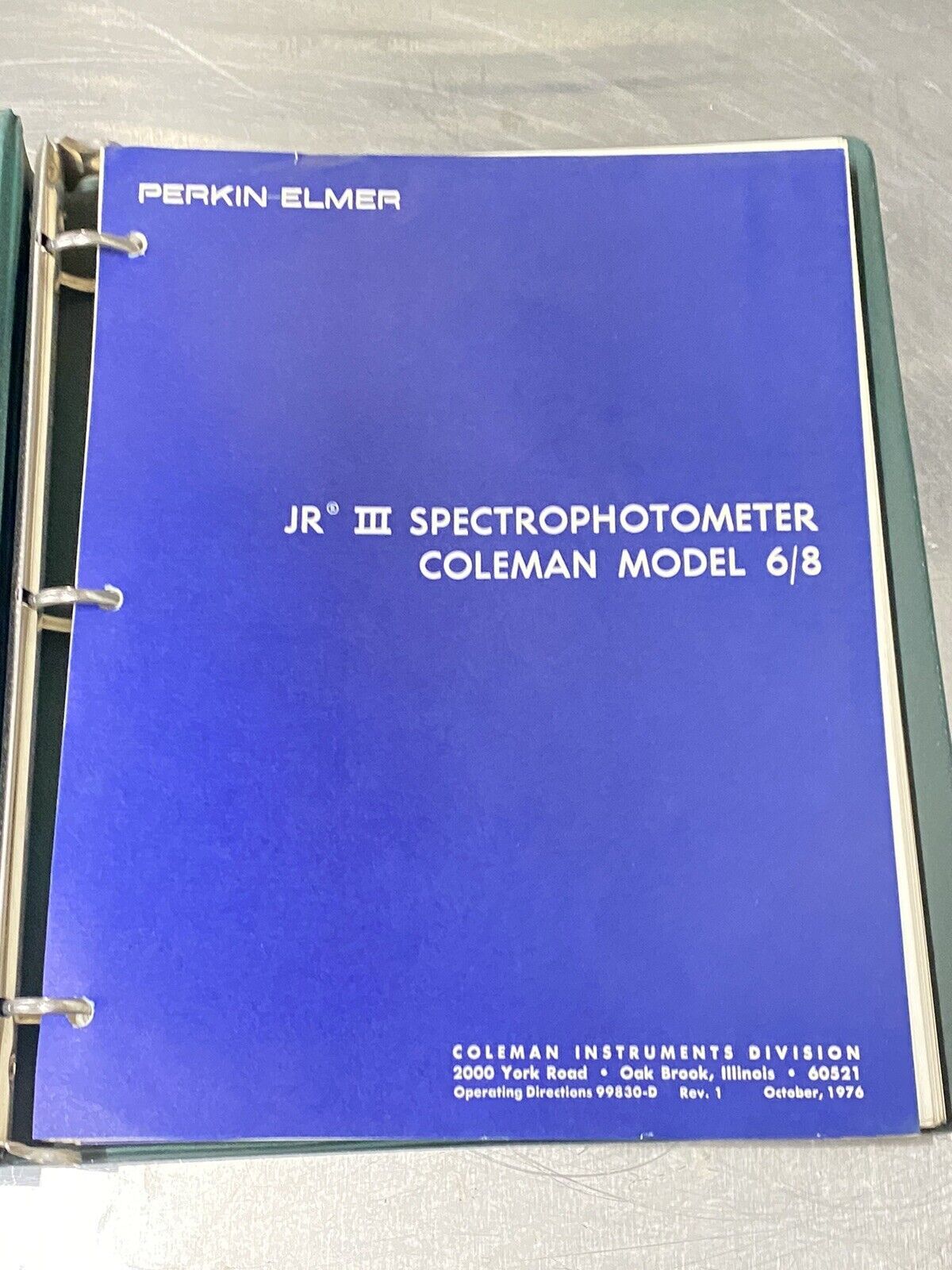 Perkin Elmer PE JR 3 Spectrophotometer Coleman 6/8 UV - Users Guide / Manual