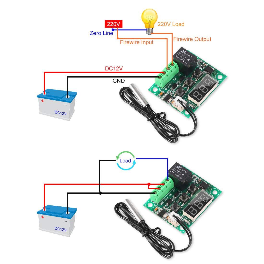2PC W1209 DC12V Digital Thermostat Temperature Control Switch Sensor With Case