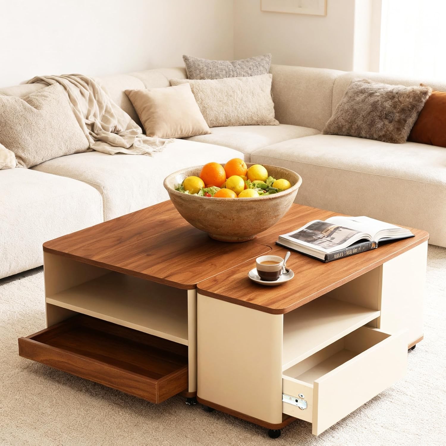 Modular Coffee Table Set of  Wood Center ible Layout for Small Living Room