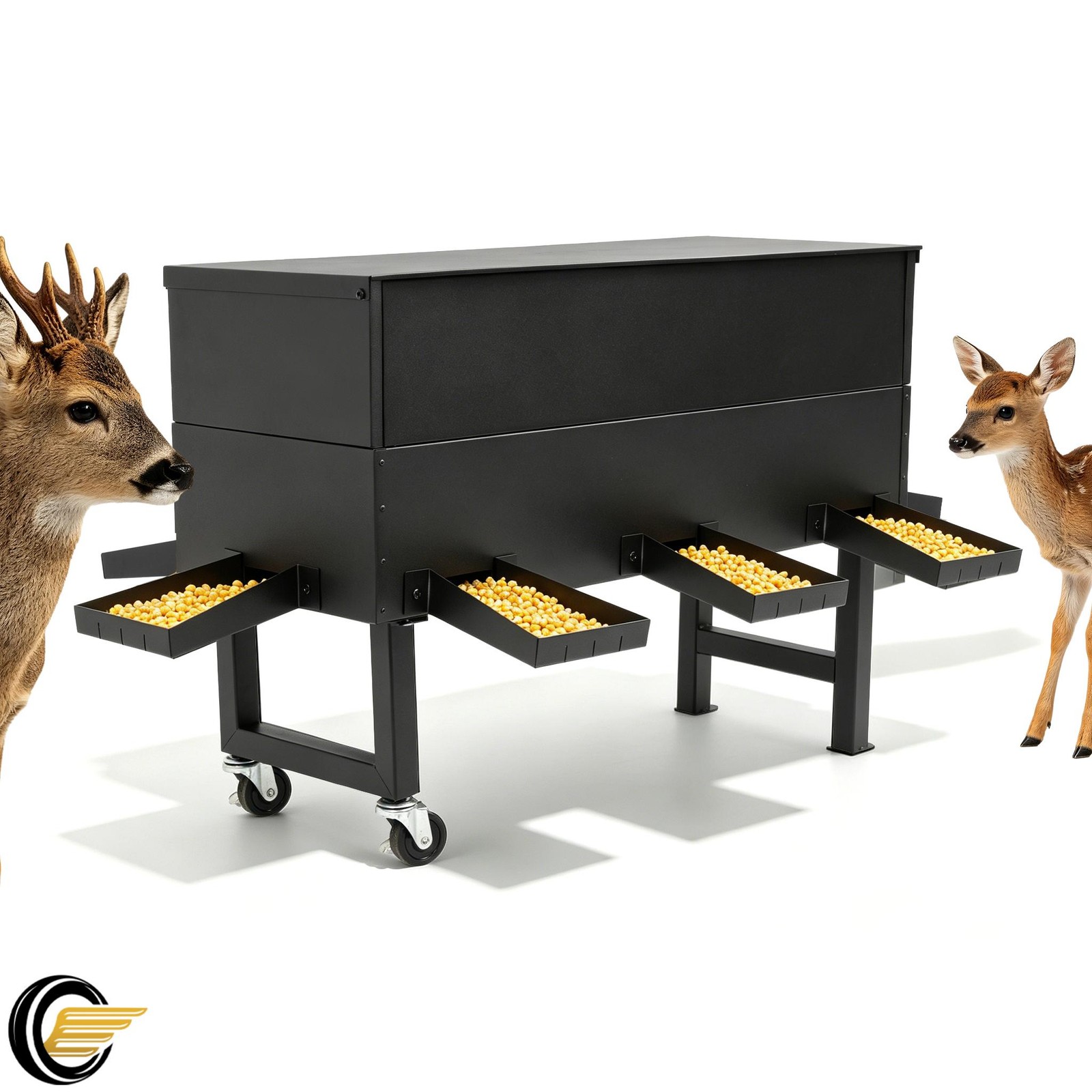 128lb 8 Port Gravity Deer Feeder Barrel For Livestock Wild Hunting Game w/wheels
