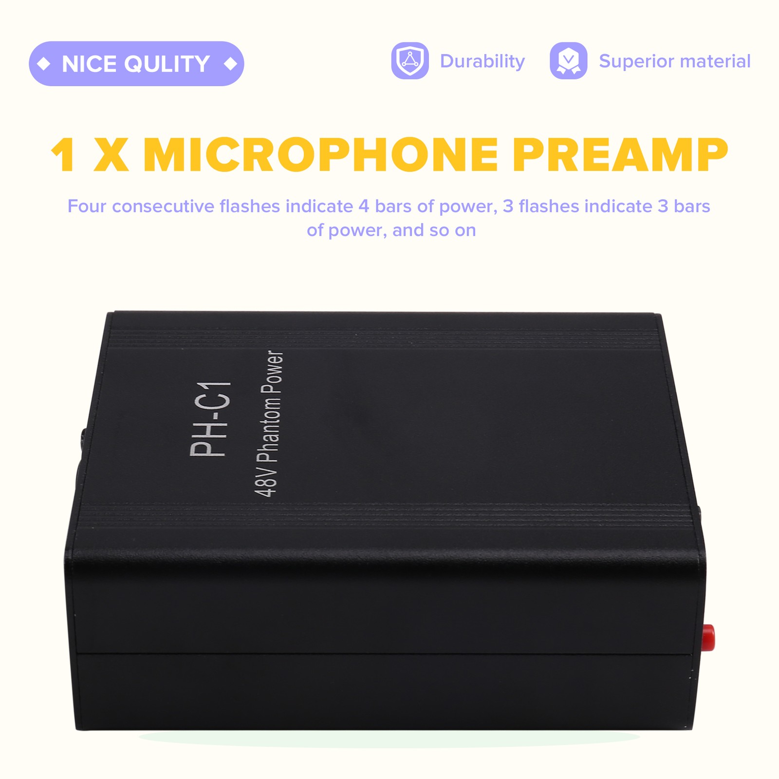 -C1 Microphone Preamp 48V Phantom Compact High Gain Microphone Booster1822