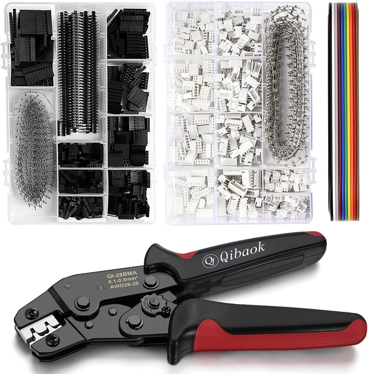 Qibaok Crimping Tool Kit Ratcheting Crimper with 1550PCS 2.54mm Dupont Connec...