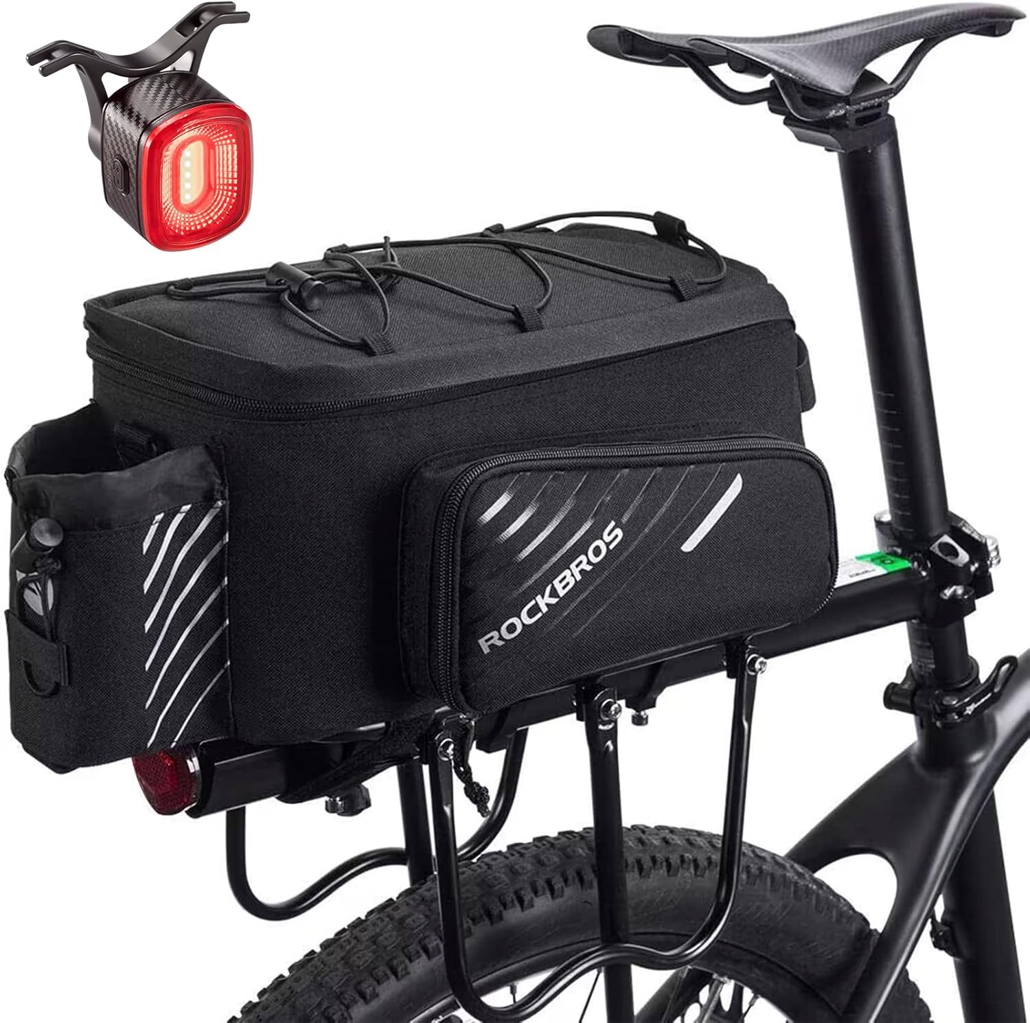ROCKBROS Bike Trunk Bag Bicycle Rack Rear Carrier Bag with Smart Bike Tail Light