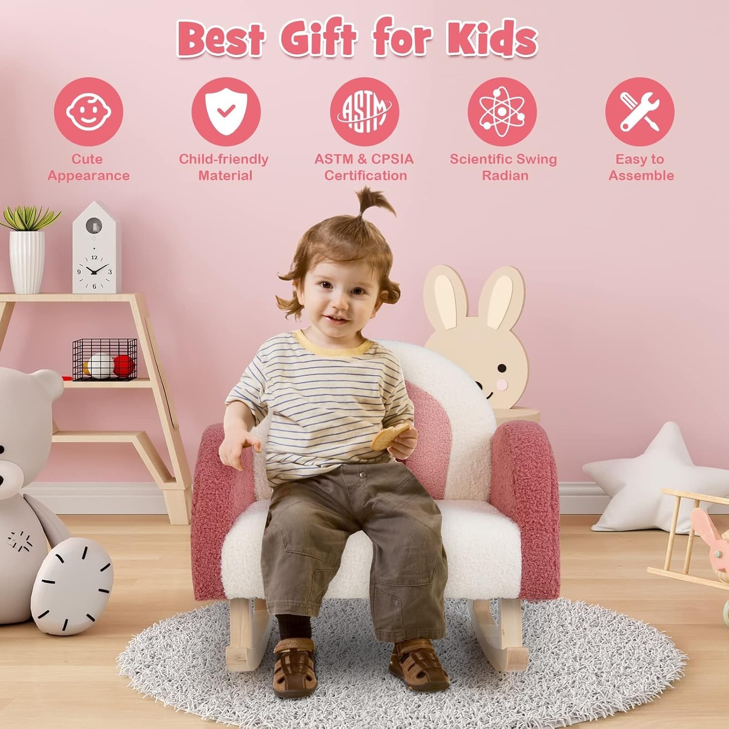 Durable Red Plush Rocking Chair for Kids - Stylish Armchair for Reading & Play