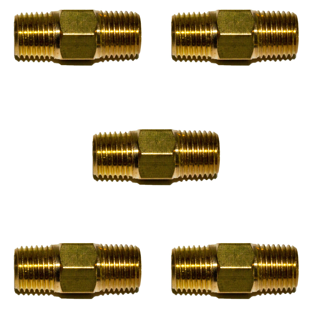 5pc 1/8" NPT Brass Hex Nipple 1/8" Male NPT  X 1/8" Male NPT Air, Fuel, Oil