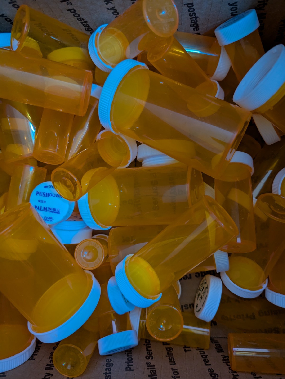 Lot of 250 used Empty Orange Prescription Pill Bottles with Child Resistant Caps