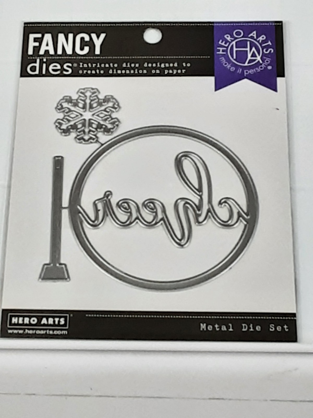 NEW Hero Arts Cheer Ornament Die Set 3 Pieces Ornament W/CHEER In It Hanger Snow