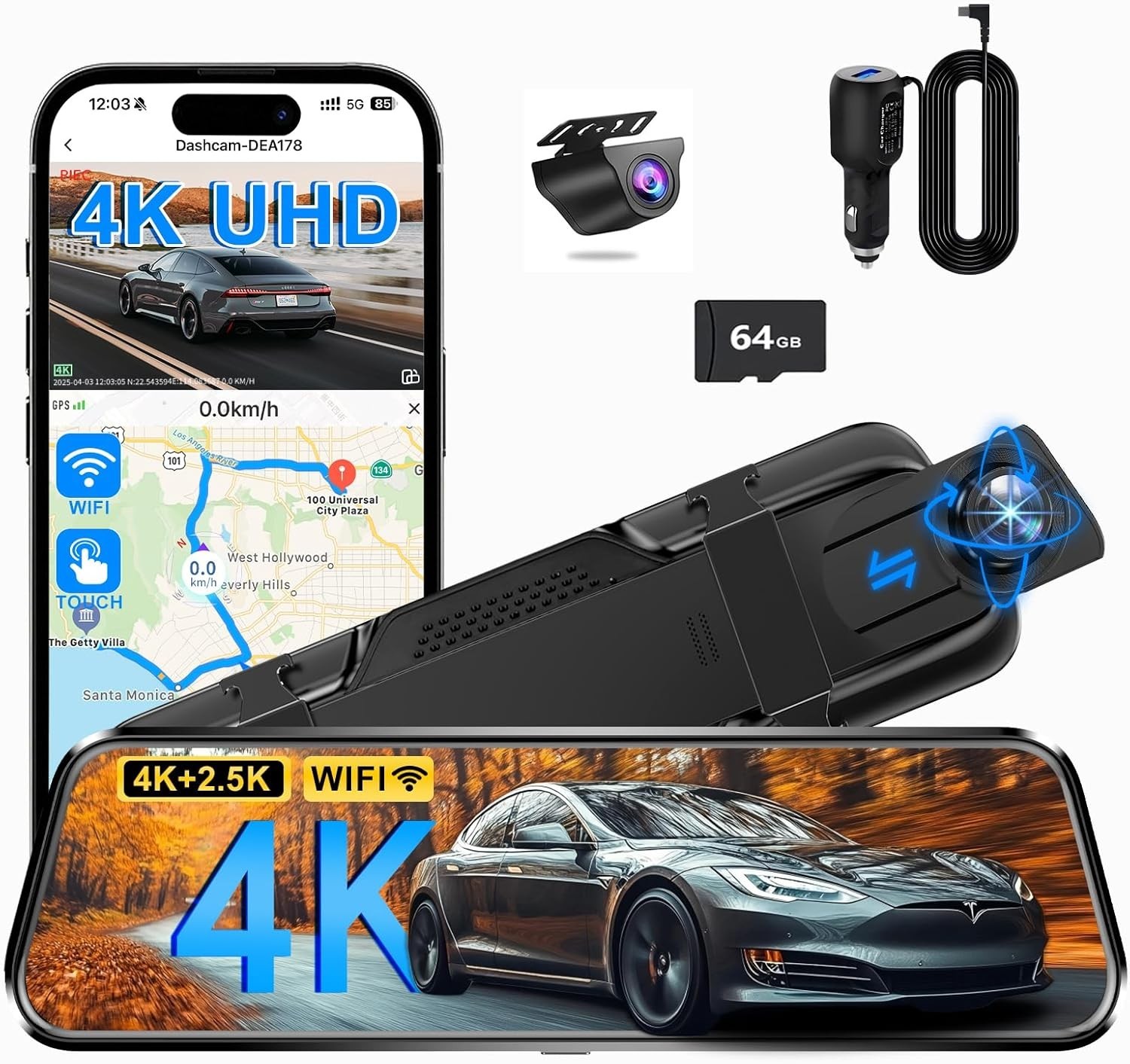 Pelsee P12 Pro 4K Mirror Dash Cam, 10'' Rear View Mirror Camera Smart Driving...