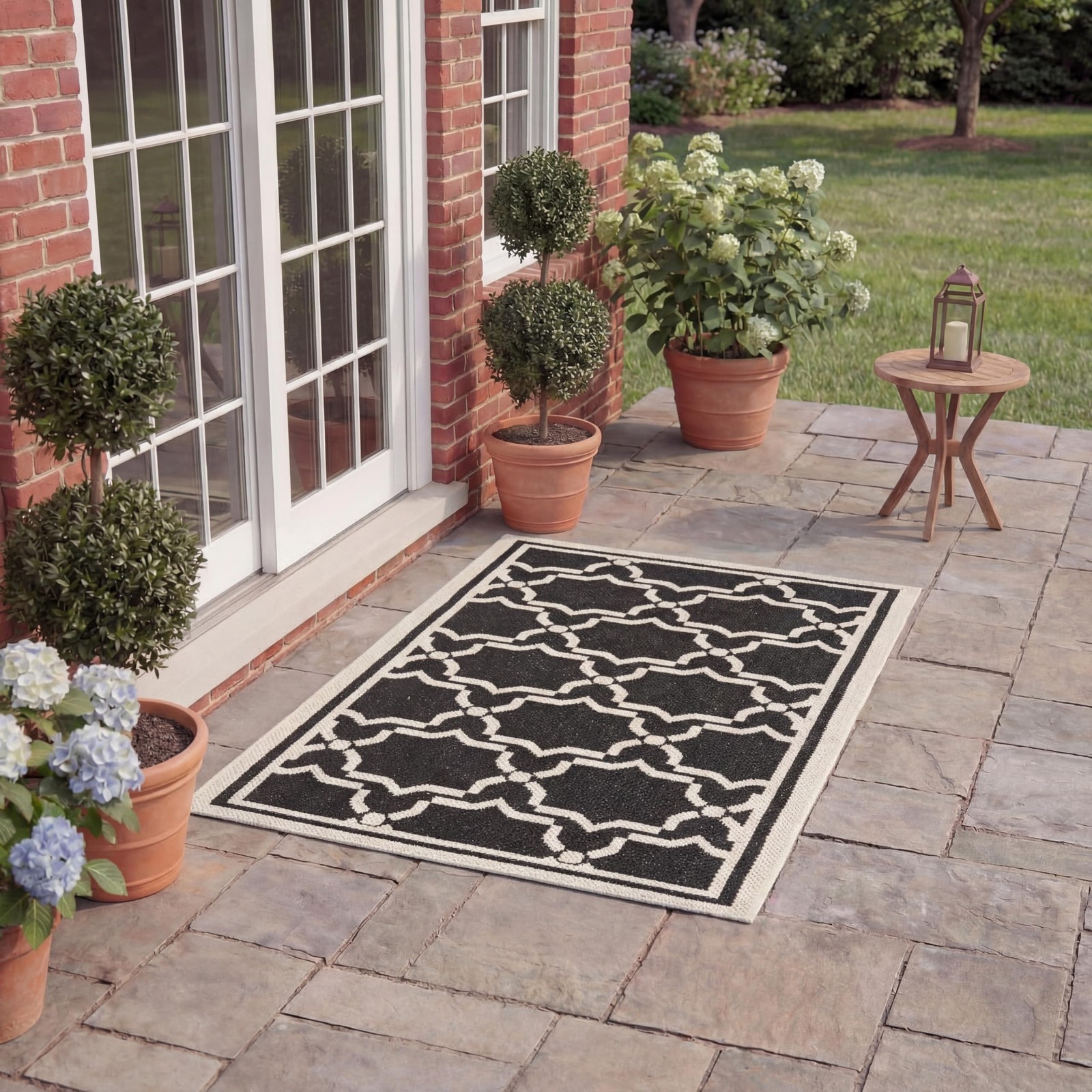 Courtyard Collection 2' x 3'7" Black/Beige CY6916 Indoor/ Outdoor Waterproof ...