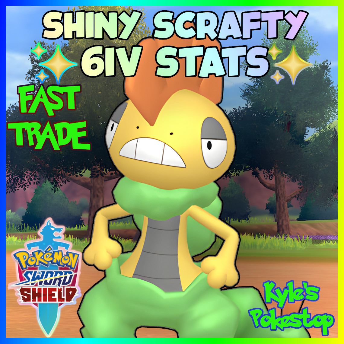 ✨ 6IV SHINY SCRAFTY ✨ EV'D FAST 🚀BATTLE READY 🚀 POKEMON SWORD & SHIELD SWSH