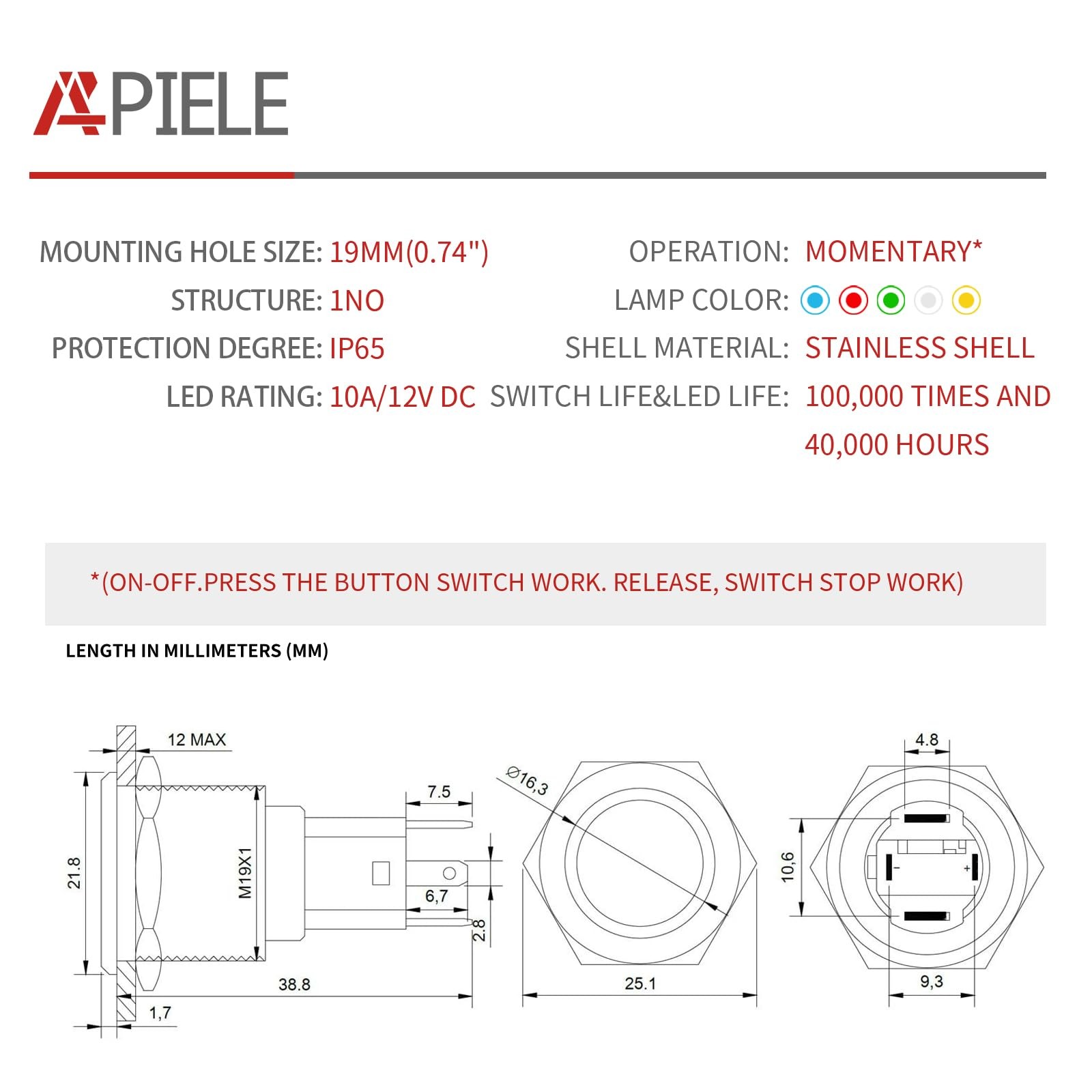 Push Start Ignition Switch, Off-(ON) Instant Engine Start Push Button Switch,...