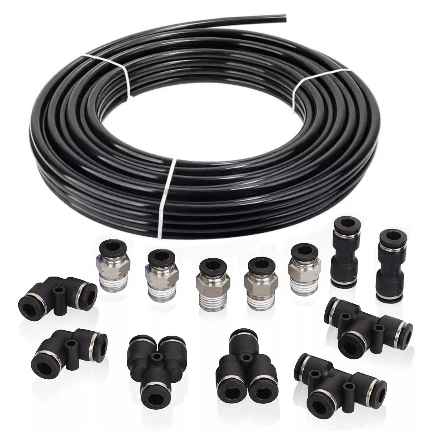 Air Line Tubing Kit 1/4'' OD 50ft Nylon Hose 3/8'' NPT Push to Connect Fittings