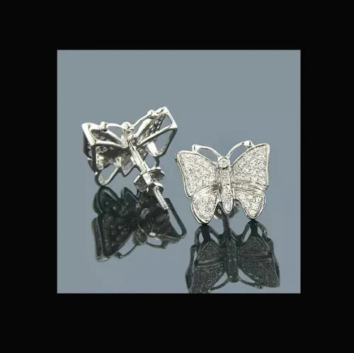 Diamond Butterfly Stud Earrings 2Ct Round Cut Lab Created 14k White Gold Plated