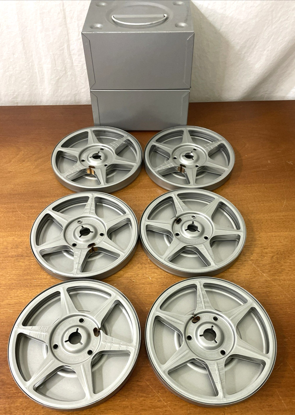 VTG 8mm Film Storage Compco USA Metal Case w/6 Slots & 6 Metal Reels & Canisters