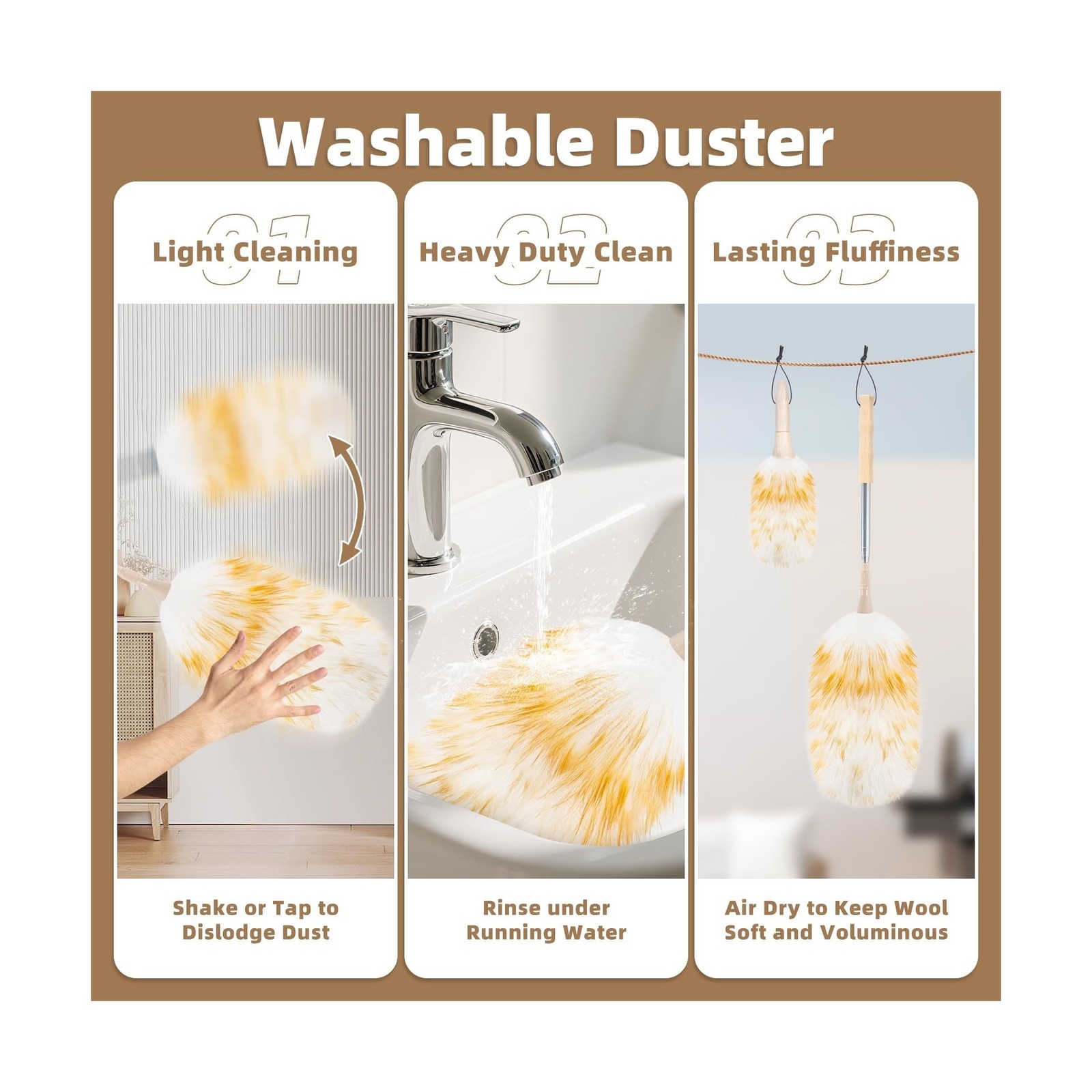 LOVECO Feather Duster for Cleaning, Extendable Lambswool Duster 29-... Fast Ship