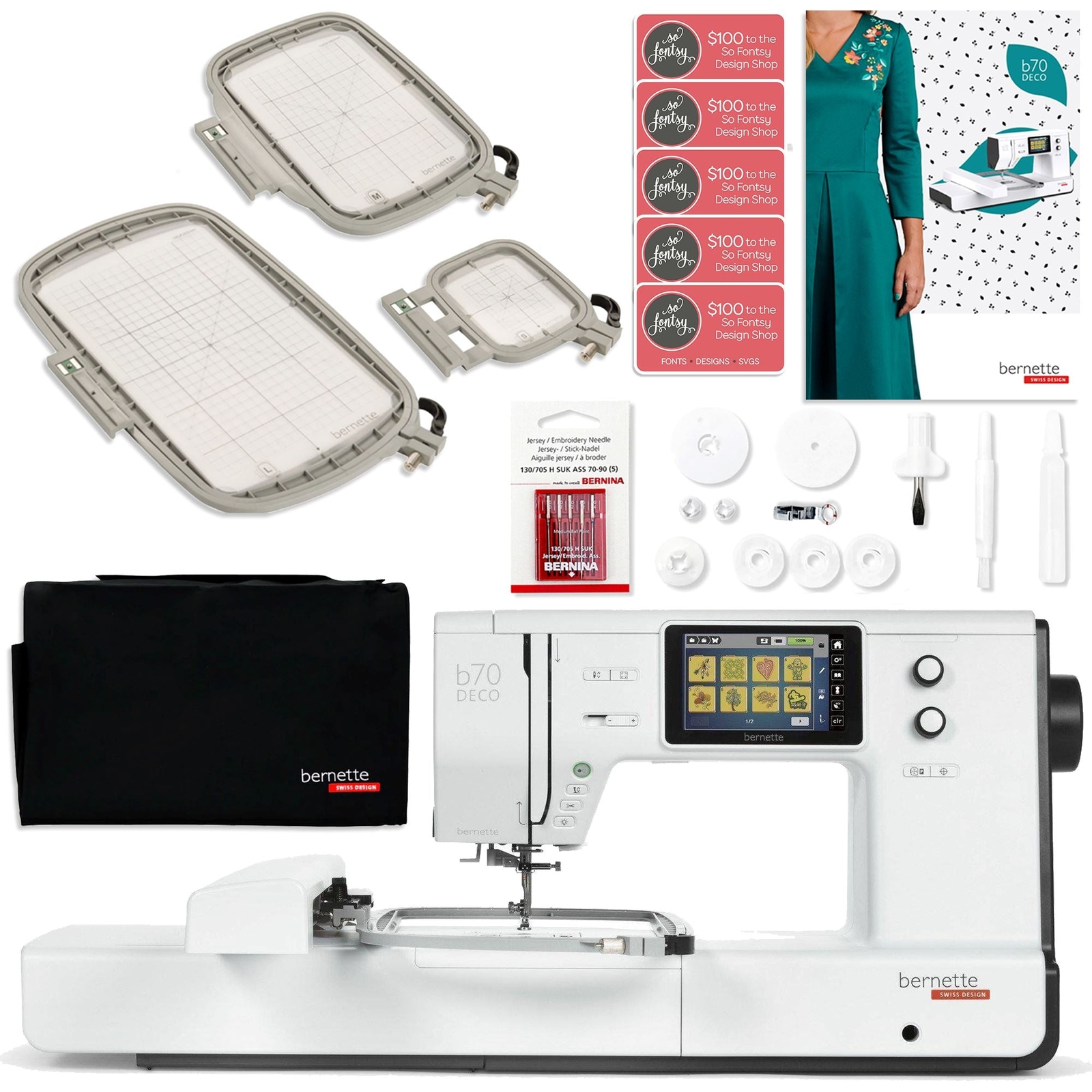 Bernette B70 10" x 6" Embroidery Machine with 123 Spools & 200+ Accessories