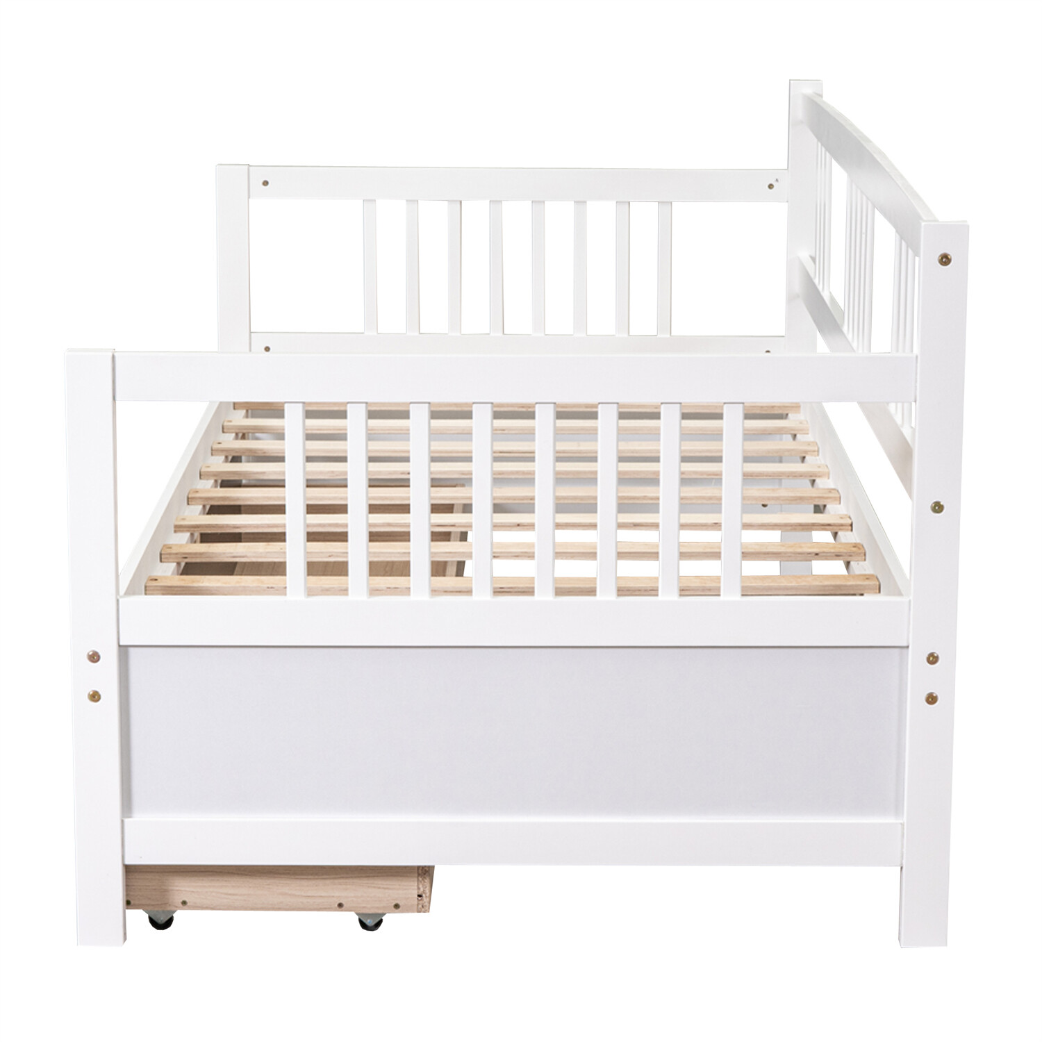 Twin Size Daybed Wooden Bed Frame Sofa Bed with 2 Drawers White/Espresso US