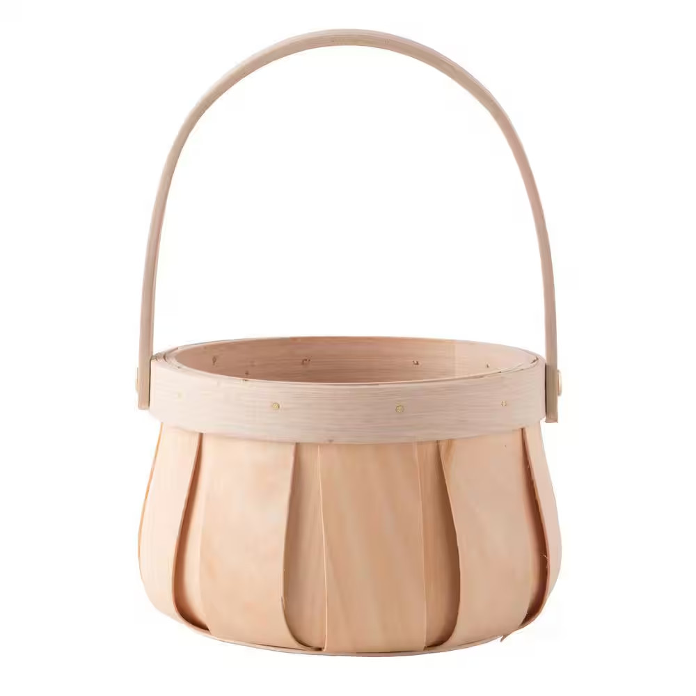 Small round Natural Woodchip Wooden Decorative Storage Basket with Handle