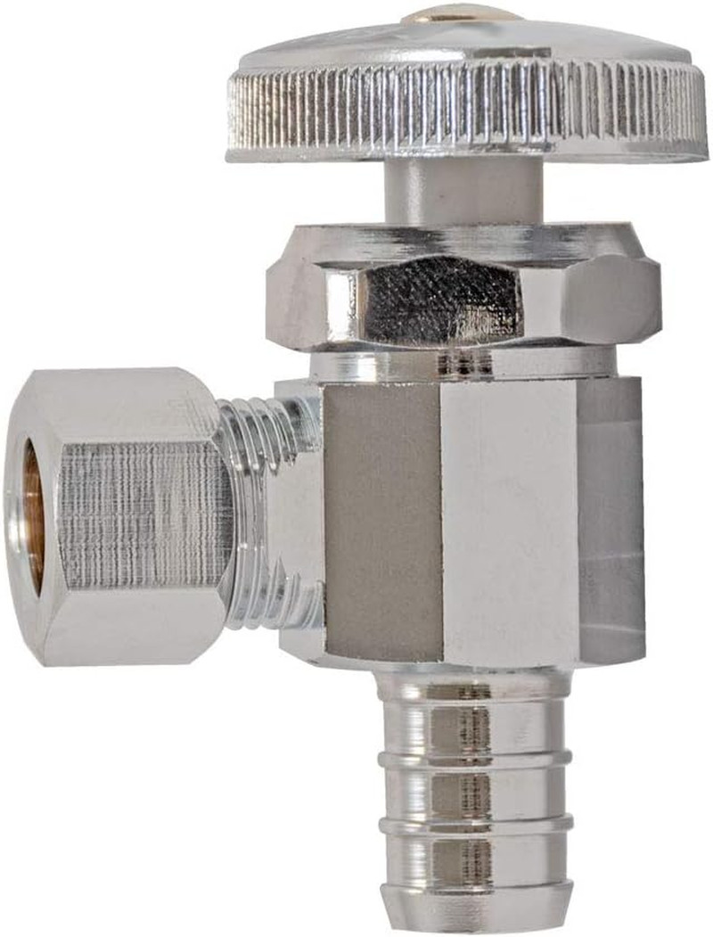1/2 inch Crimp PEX x 3/8 inch OD Compression Multi-Turn Angle Stop Valve, Brass