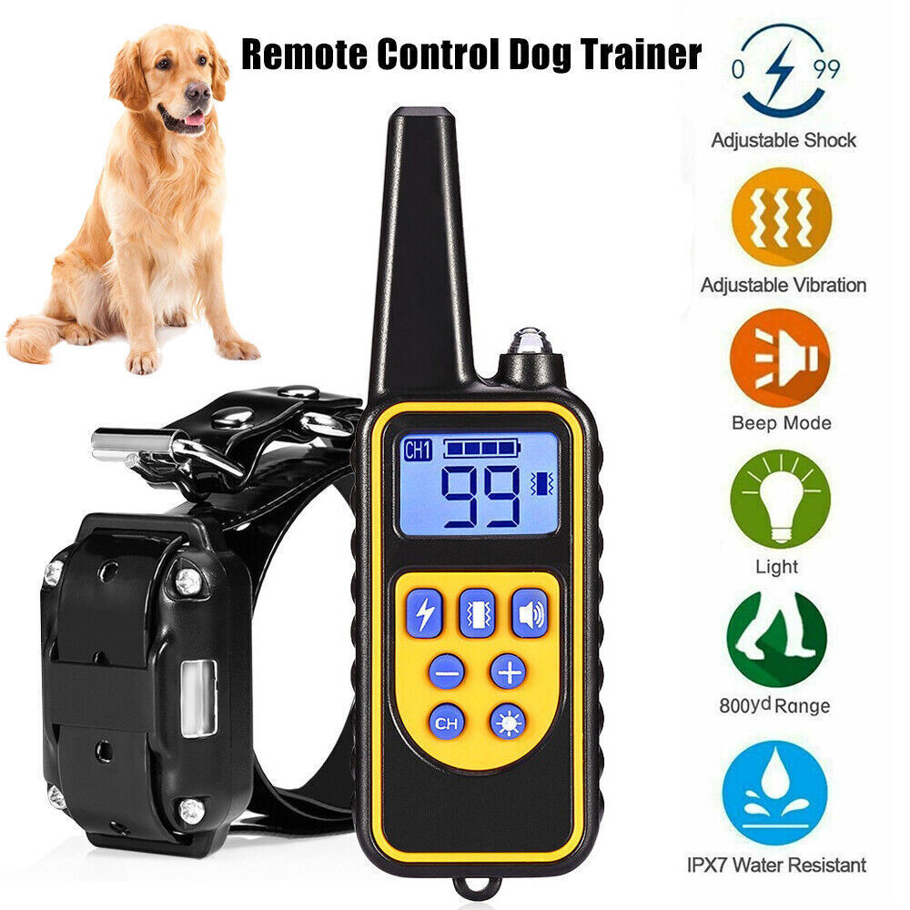 PET Dog Training Collar 800m Waterproof Rechargeable Electric Shock LCD Display