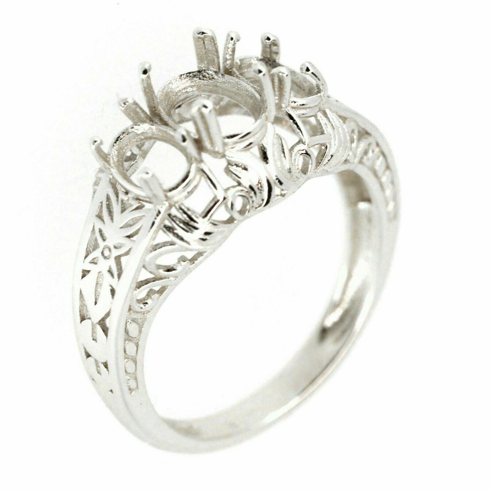Sterling Silver Semi Mount Ring Setting Oval OV 7x5 OV 6x4mm Art Deco Style
