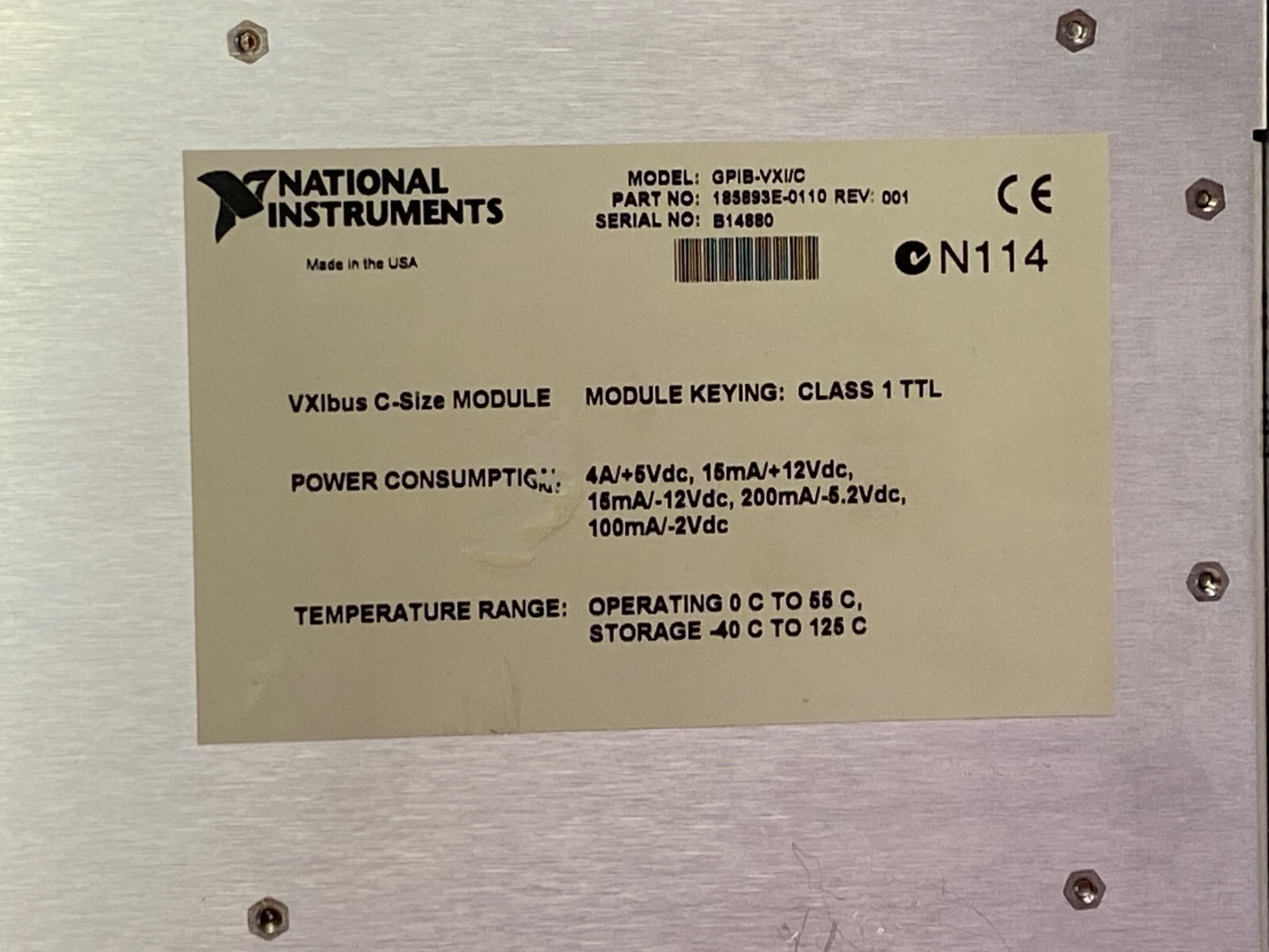 NATIONAL INSTRUMENTS GPIB-VXI/C MODULE