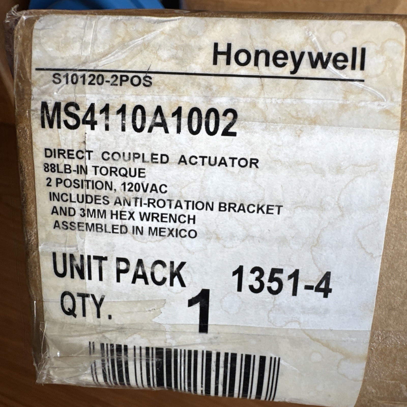 Honeywell MS4110 A 1002￼ Direct Coupled Actuator 88LB  2Position 120 Vac