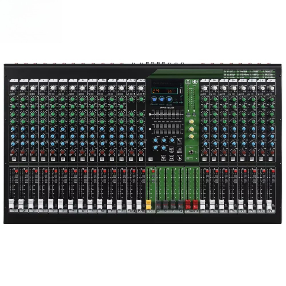 24-Channel Analog Audio Mixer Dual Equalizers for Live Sound and Studio Mixing